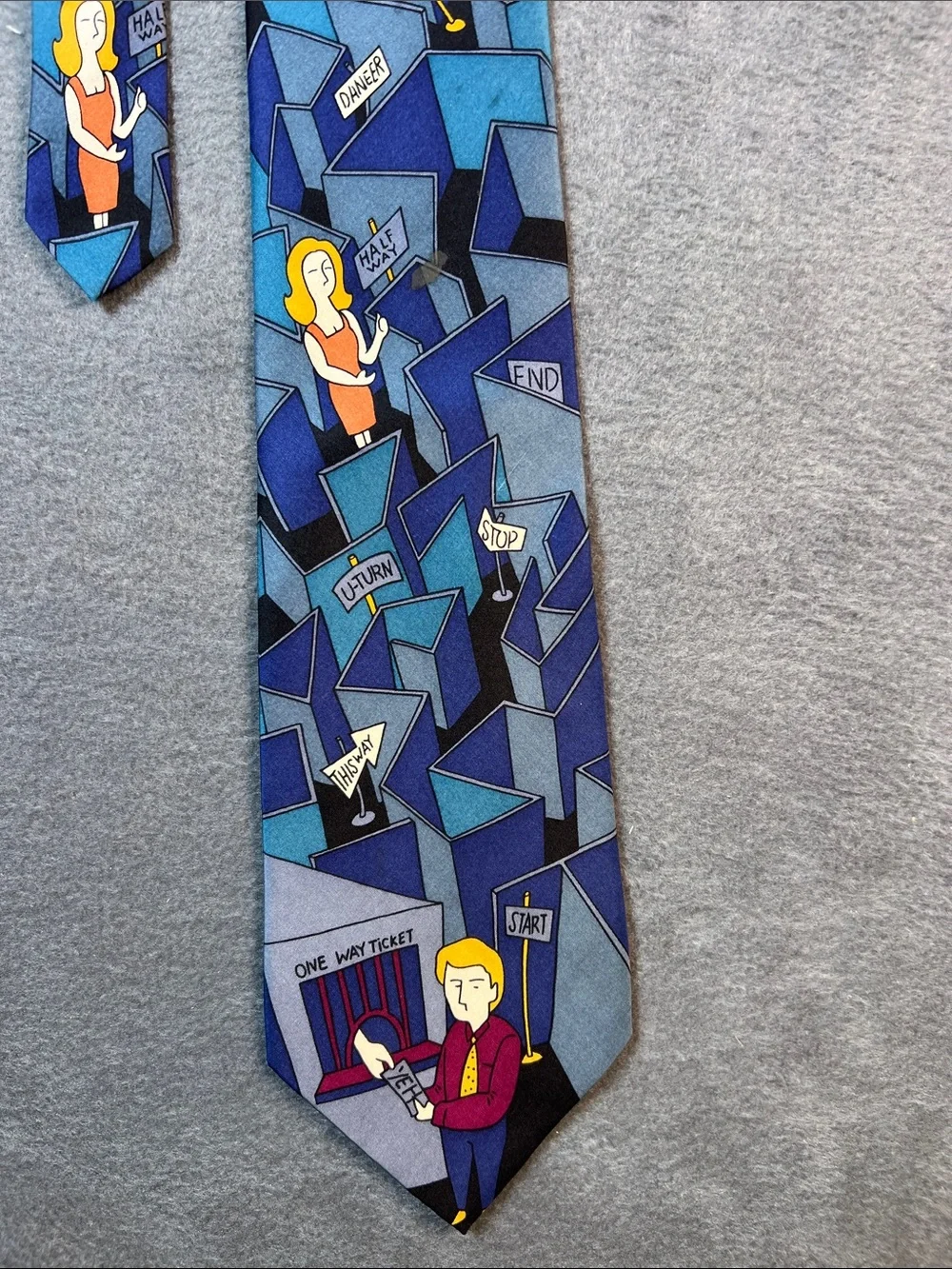 The Beatles Blue Geometric Cartoon Novelty Tie